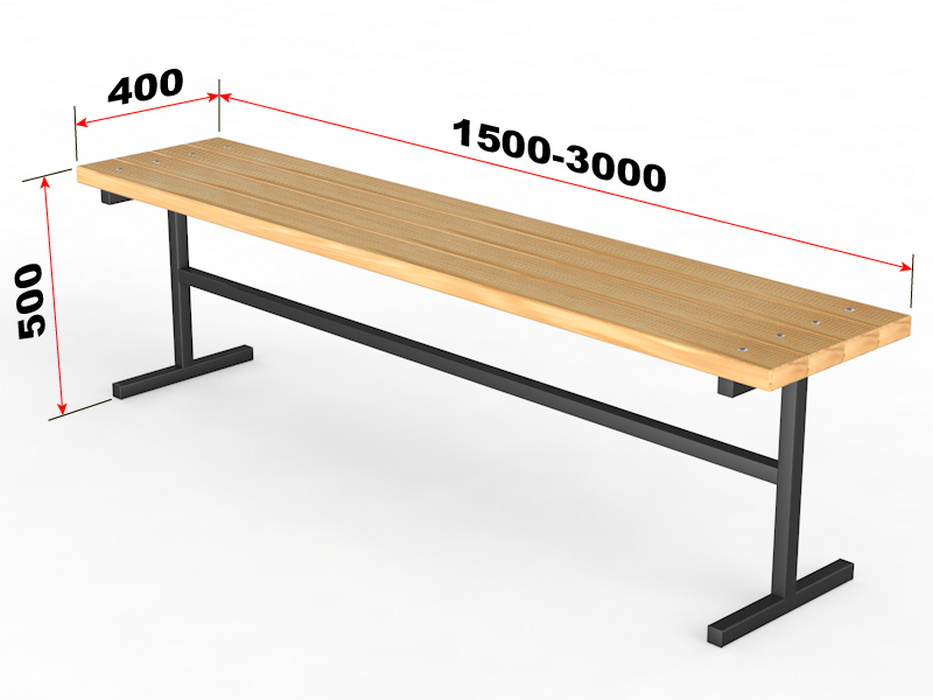 Уличная скамейка без спинки Glav Тавр, длина 1500 мм 14.6.100-1500 933_700